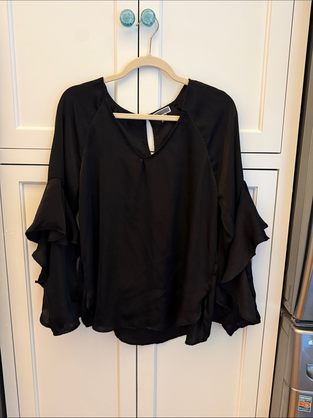 Chelsea28 Black Ruffle Sleeve Blouse